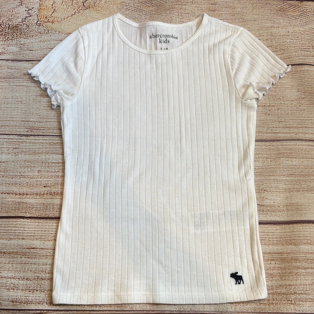 Abercrombie Kids White Ribbed Fitted Cap Sleeve Tee